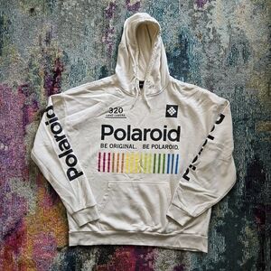 Polaroid Cream Hoodie with Rainbow Stripe Logo